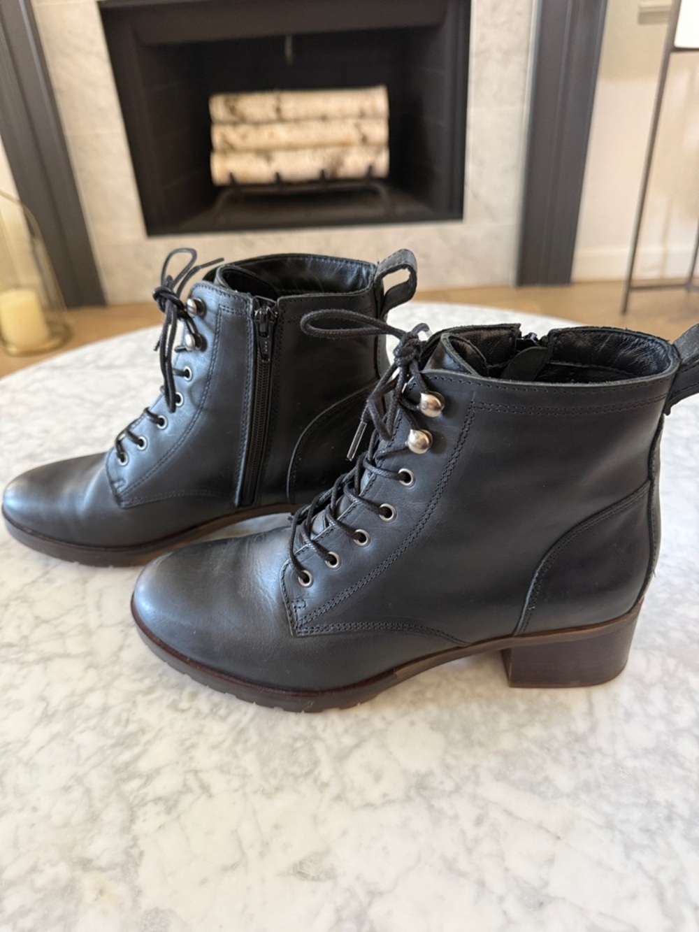 Women’s Clarks Black Leather Side Zip, Lace-Up Combat Boots - Picture 2 of 8